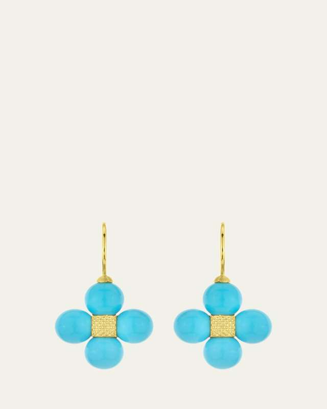 18K Yellow Gold Sequence Earrings with Turquoise, 6mm